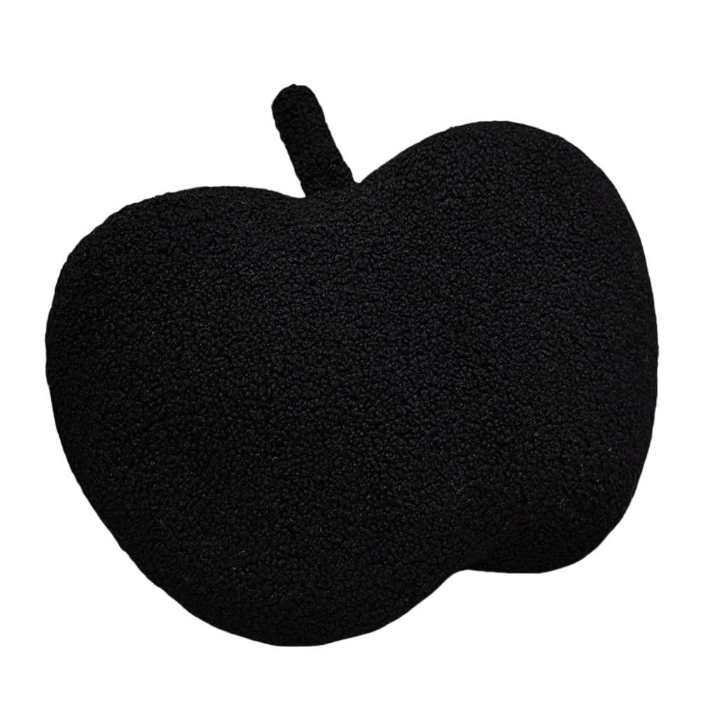 Cute Apple Shaped Pillow,3D Red Apple Plush Cushion Christmas Eve Throw Pillow,Fruit Throw Pillow Cute Red Apple Shaped Fun Home Decor of Fruit Themed Shaped Cushions (Black)