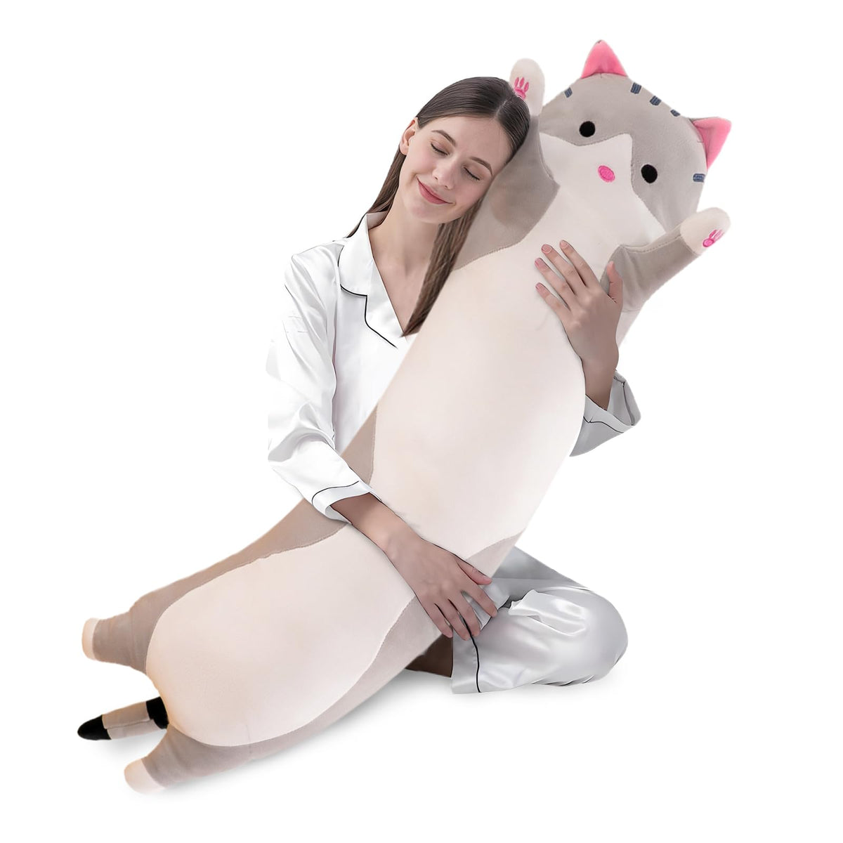 Shangman Long Cat Plush Pillow Stuffed Animal Toy Gift for Kids Grey 19.6in