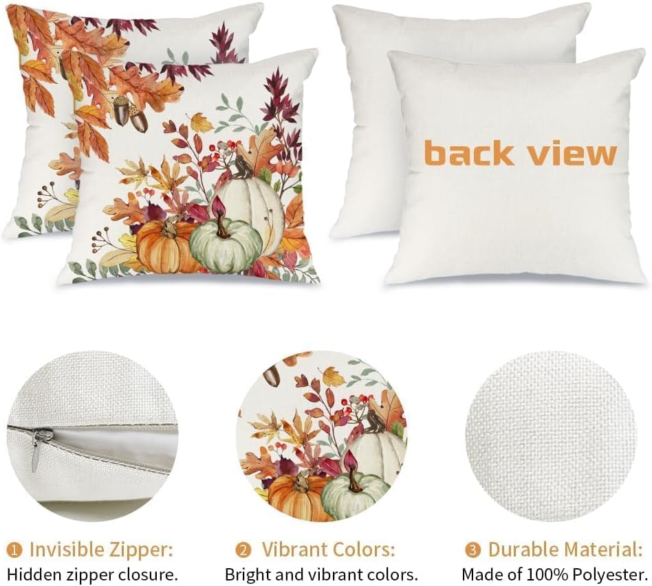 AACORS Fall Pumpkin Throw Pillow Covers 18x18, 2 Pack, Thanksgiving Decor