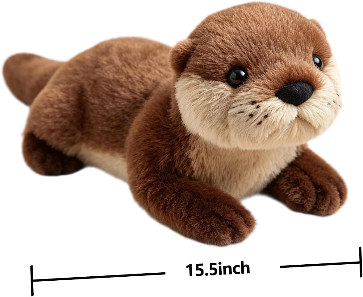 Lying Brown Otter Plush Throw Pillow – Cute Lying Pose, a Soft Cushion & Stylish Decor Stuffed Toy in One.