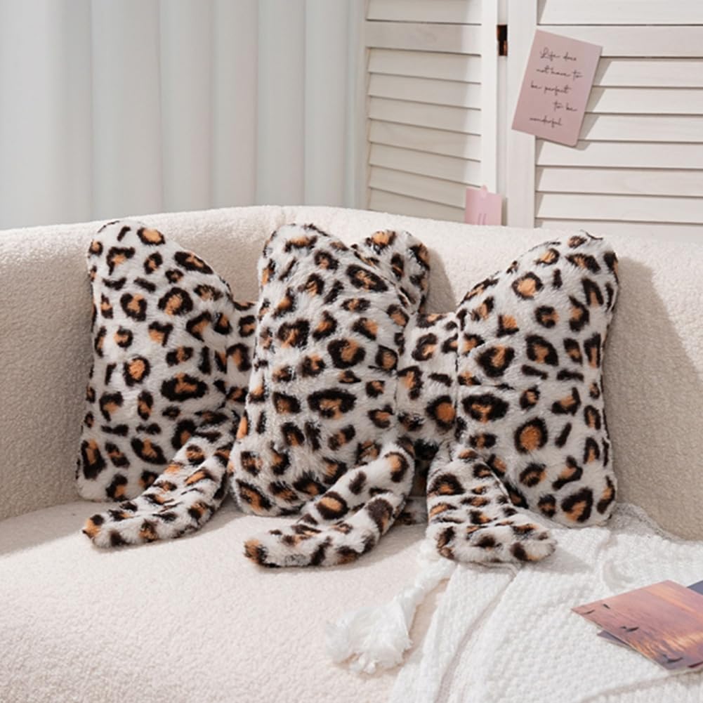 2Pcs Leopard Print Bow Throw Pillow Furry Bow Plush Pillows Cute Flower Plush Pillow Cheetah Home Decor Stuffed Bow Lumbar Pillow for Bed Couch Living Room Decor (Brown, 16in Bowknot)