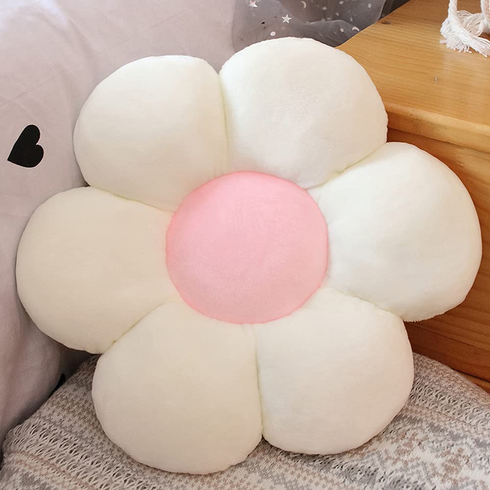 lannery Flower Plush Throw Pillows, Flower Floor Pillow Seating Cushion Toy for Reading, Room, Watching TV (11.8", White-2)
