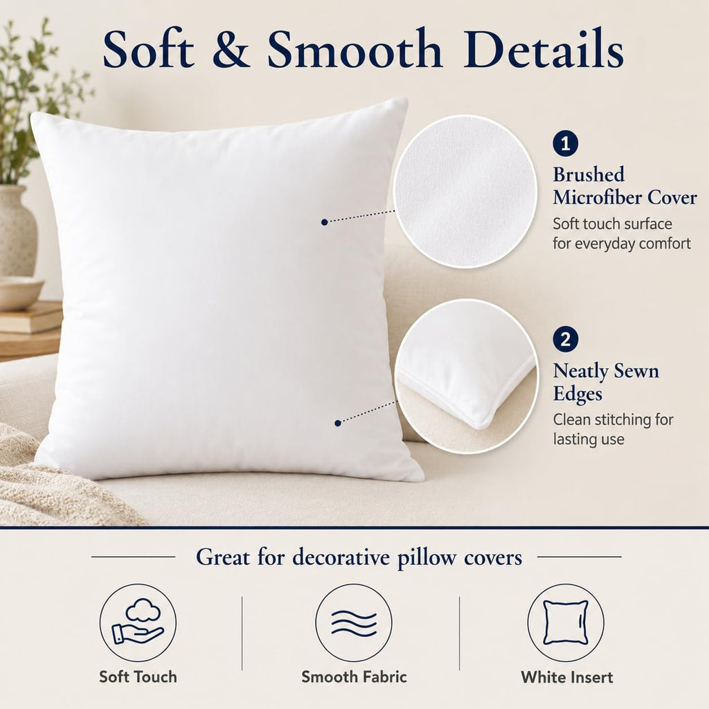 Calibrate Timing 16 x 16 inches Pillow Inserts, Set of 4 Hypoallergenic Brushed Microfiber Liner Down Alternative Filled Square Cushion Throw Pillow