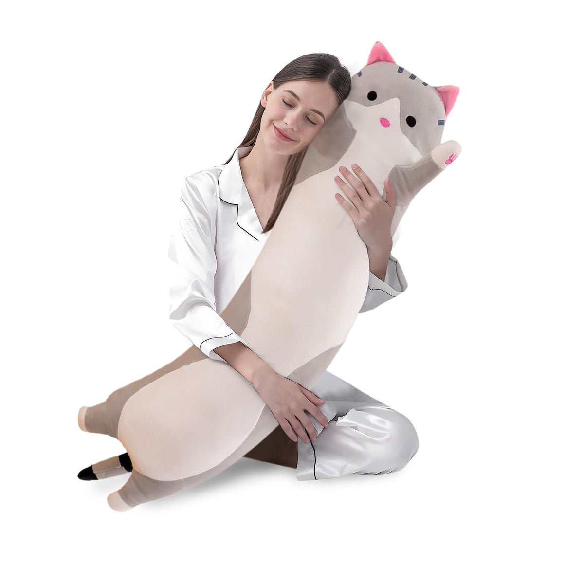 Shangman Long Cat Plush Pillow Stuffed Animal Toy Gift for Kids Grey 19.6in
