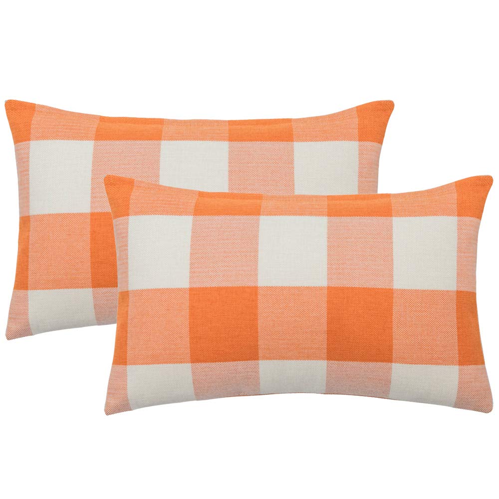 MIULEE Christmas Plaid Pillow Covers 18x18 White and Red Pack of 2