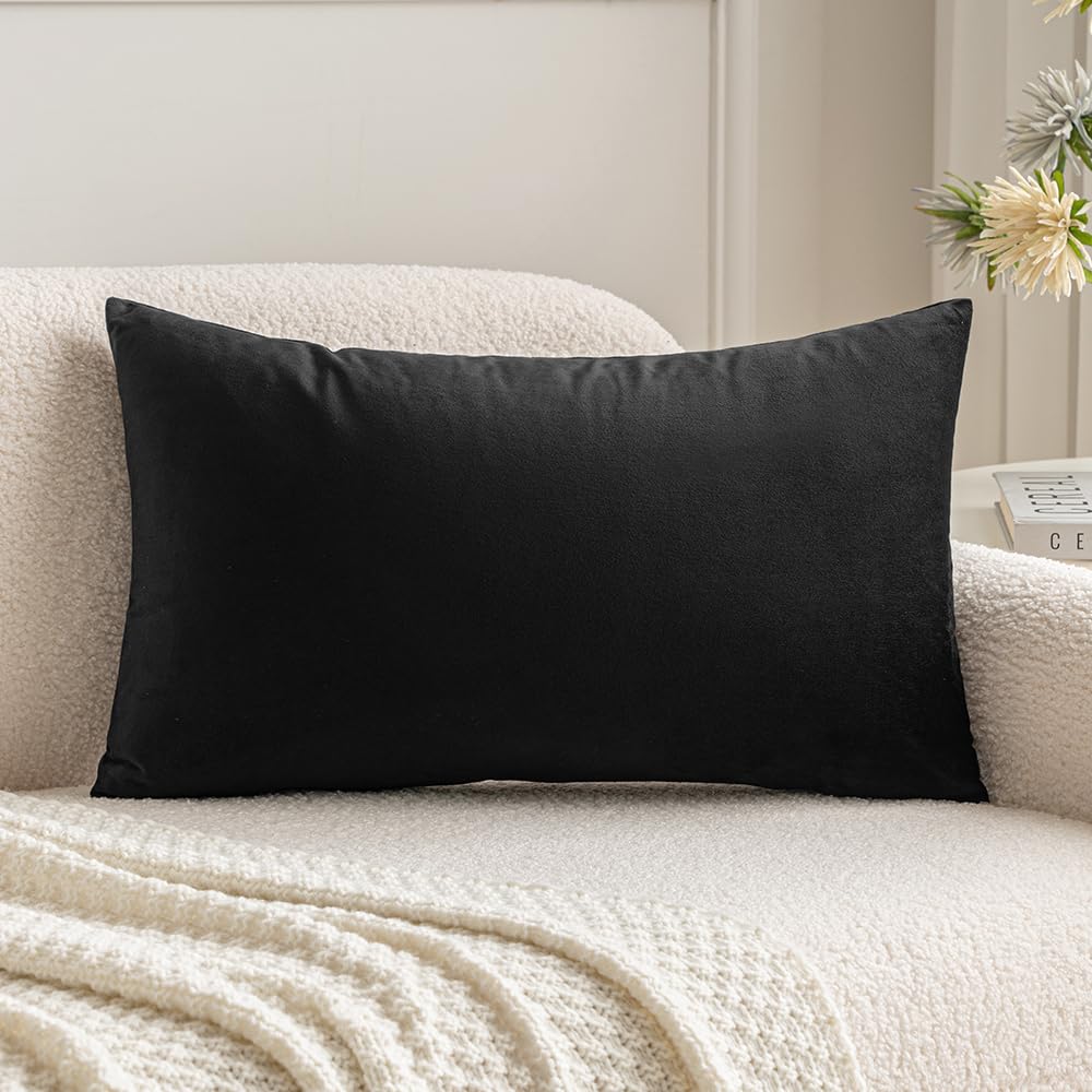 MIULEE 12x20 Inch Lumbar Velvet Christmas Throw Pillow Cover Army Green