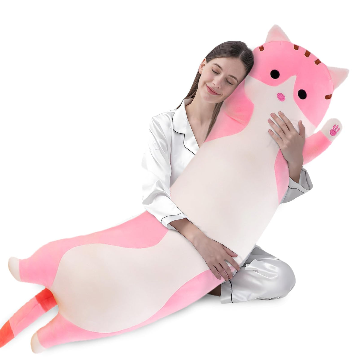 Shangman Long Cat Plush Pillow Stuffed Animal Toy Gift for Kids Grey 19.6in