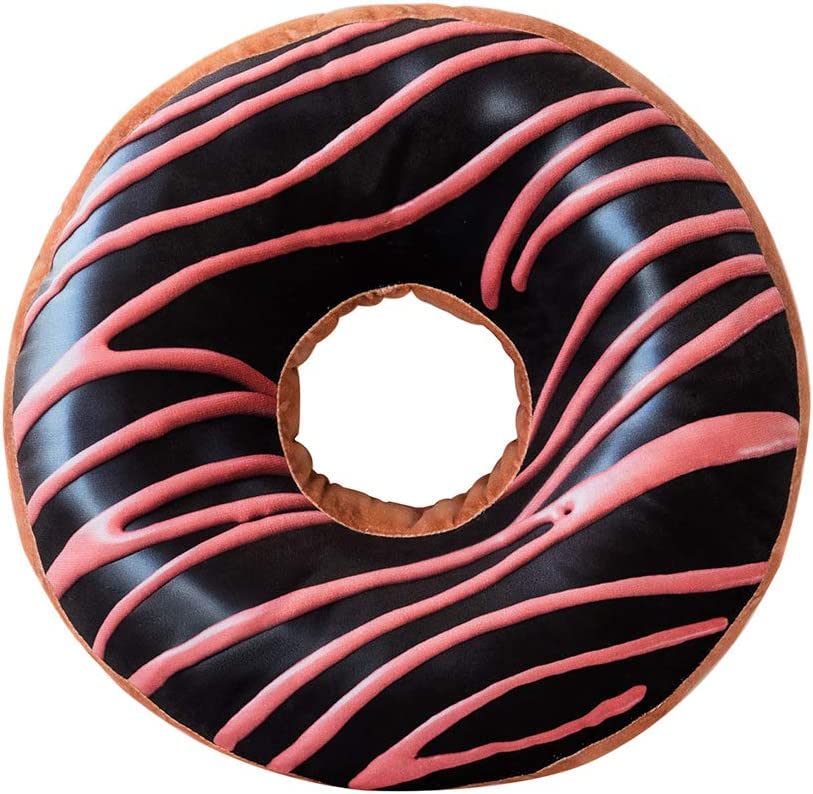 HYSEAS Round Throw Pillow 14 Inch Chocolate Donut, 3D Digital Print Decorative Comfortable Soft Plush Funny Food Shaped Pillow Light Weight Seat Pad Cushion for Couch, Chair, Floor, Sofa