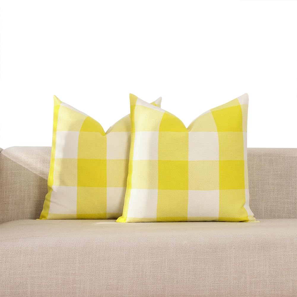 Brown Plaid Farmhouse Checkered Throw Pillow Cover 20x20 for Bed Couch Sofa