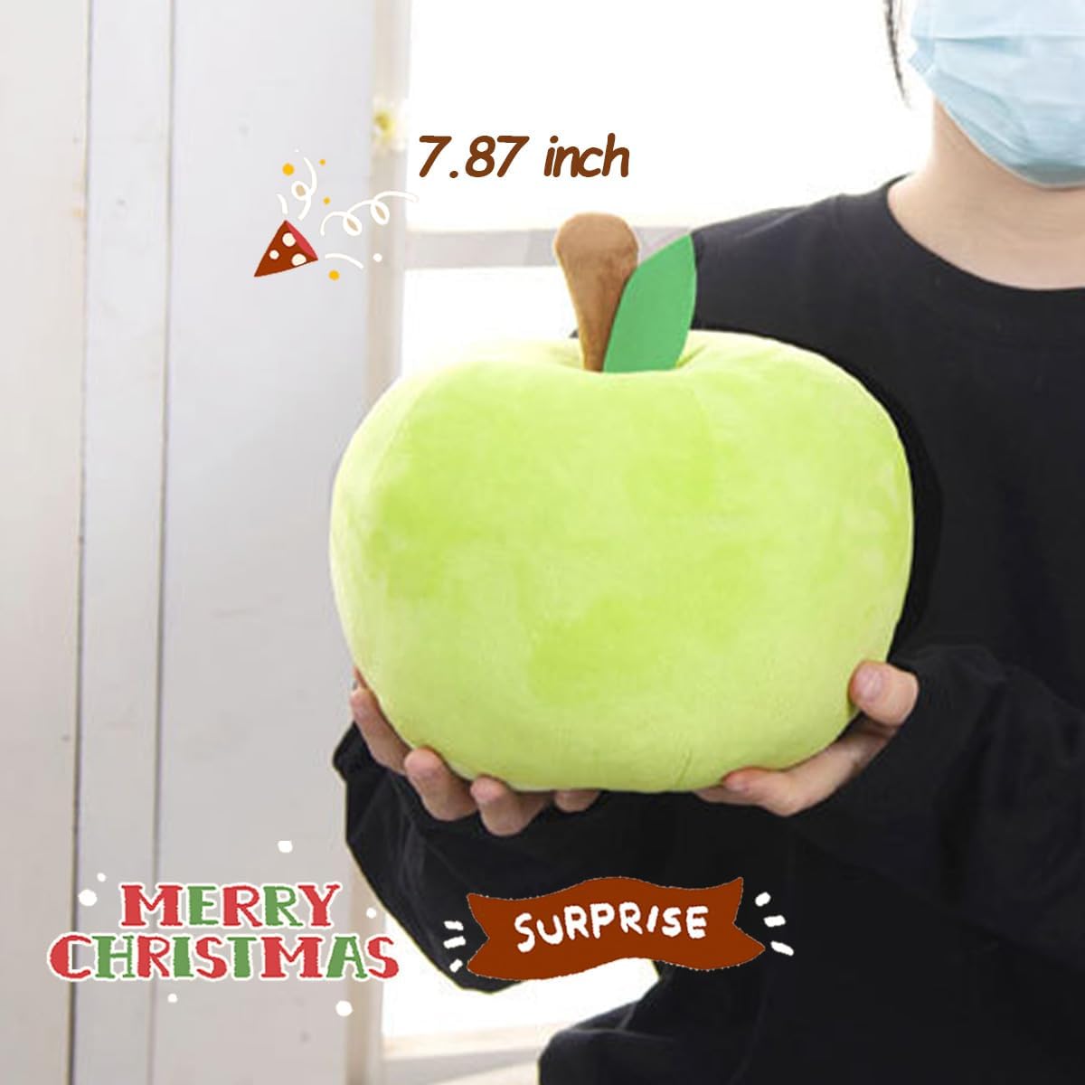 Simulation Apple Pillow Decorative Apple Shaped Throw Pillow for Couch, Sofa, Bed Soft Fruit Plush Pillows Floor Cushion for Home Decor, Living Room, Bedroom, Office (Red, 7.87inch)