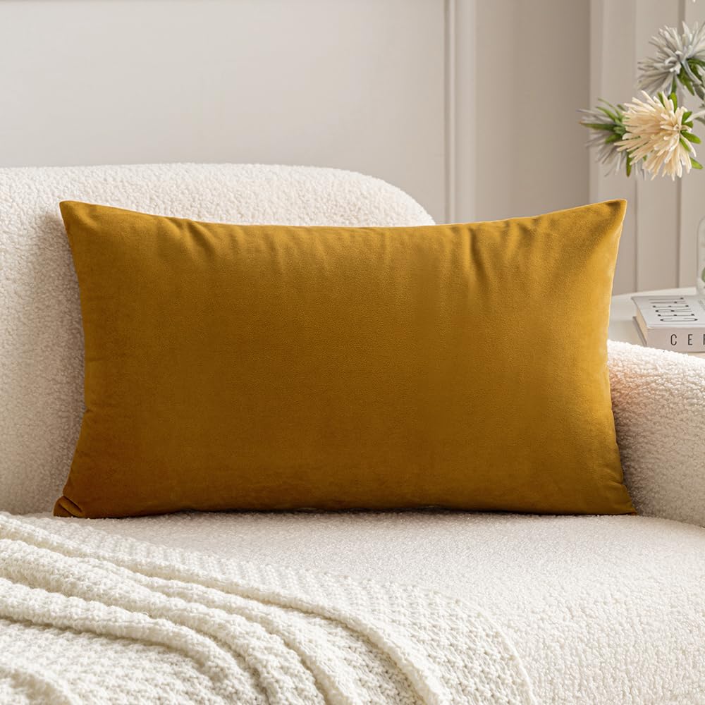 MIULEE 12x20 Inch Lumbar Velvet Christmas Throw Pillow Cover Army Green
