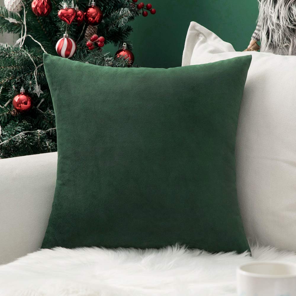 MIULEE 12x20 Inch Lumbar Velvet Christmas Throw Pillow Cover Army Green
