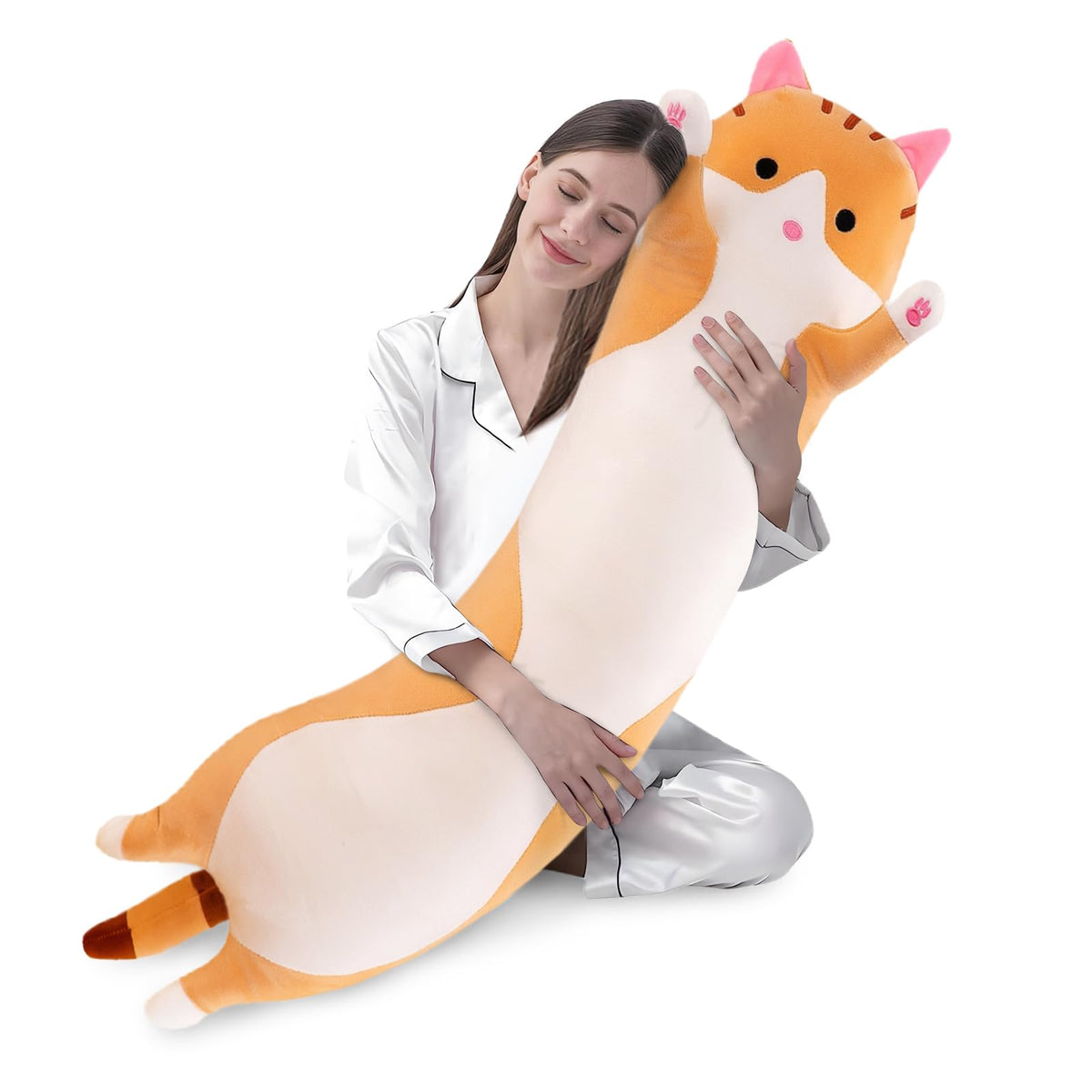 Shangman Long Cat Plush Pillow Stuffed Animal Toy Gift for Kids Grey 19.6in