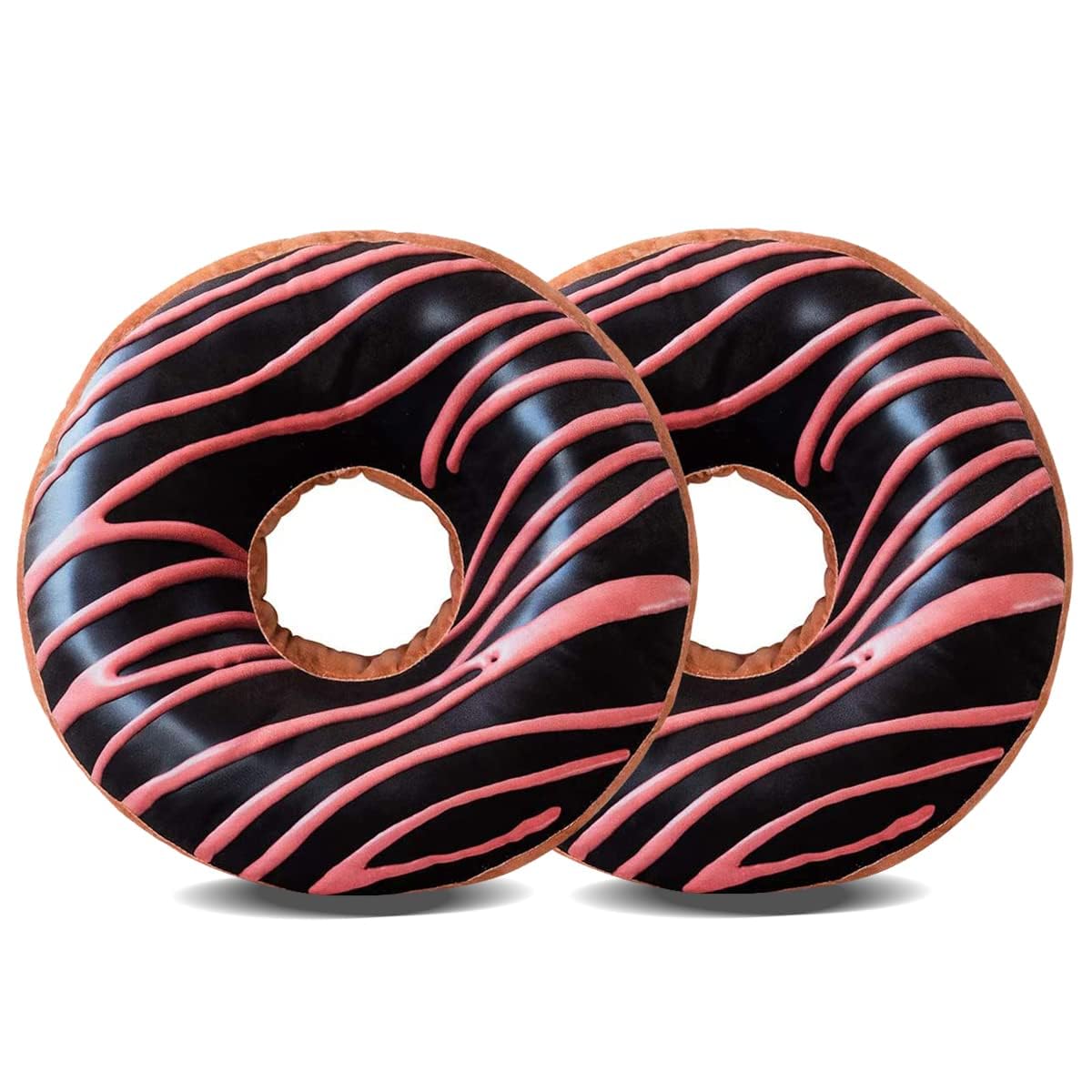 HYSEAS Round Throw Pillow 14 Inch Chocolate Donut, 3D Digital Print Decorative Comfortable Soft Plush Funny Food Shaped Pillow Light Weight Seat Pad Cushion for Couch, Chair, Floor, Sofa