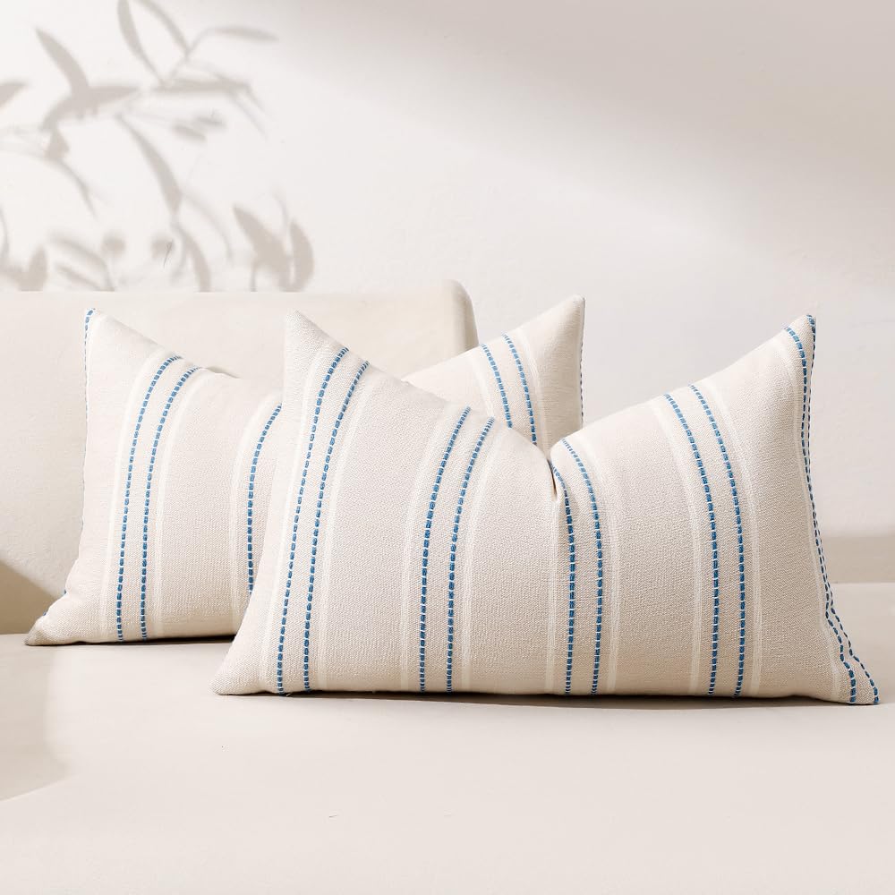 Hckot Sage Green Throw Pillow Covers 20x20 Set of 2 Striped Pillow Covers