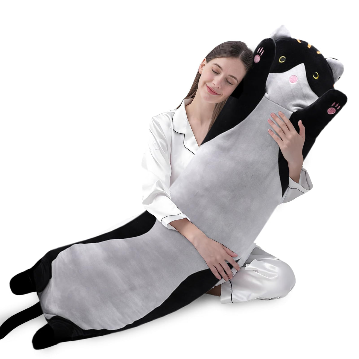 Shangman Long Cat Plush Pillow Stuffed Animal Toy Gift for Kids Grey 19.6in