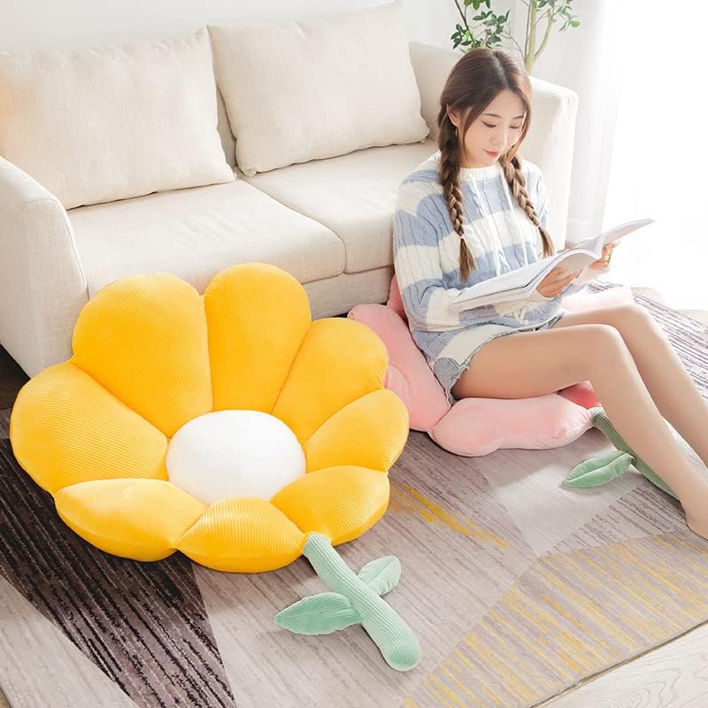 Flower Cushion, Floor Pillow Seating Throw Pillow, Daisy Maple Leaf Plush Toy, Chair Home Bedroom Shop Office Studio Restaurant Decor Indoor and Outdoor (Daisy-Yellow)