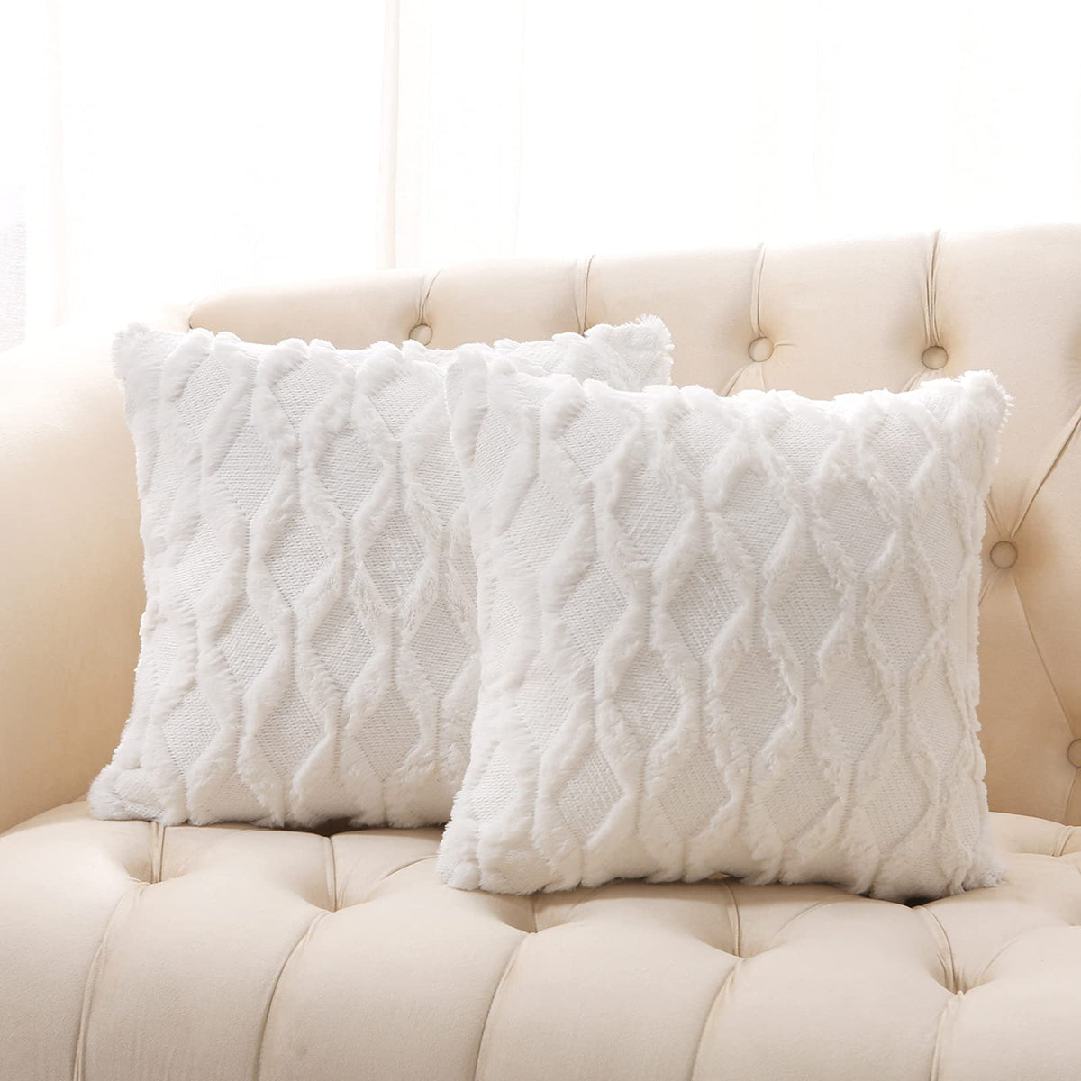Volcanics Pack of 2 Faux Wool Light Brown Throw Pillow Covers 20x20 Inch
