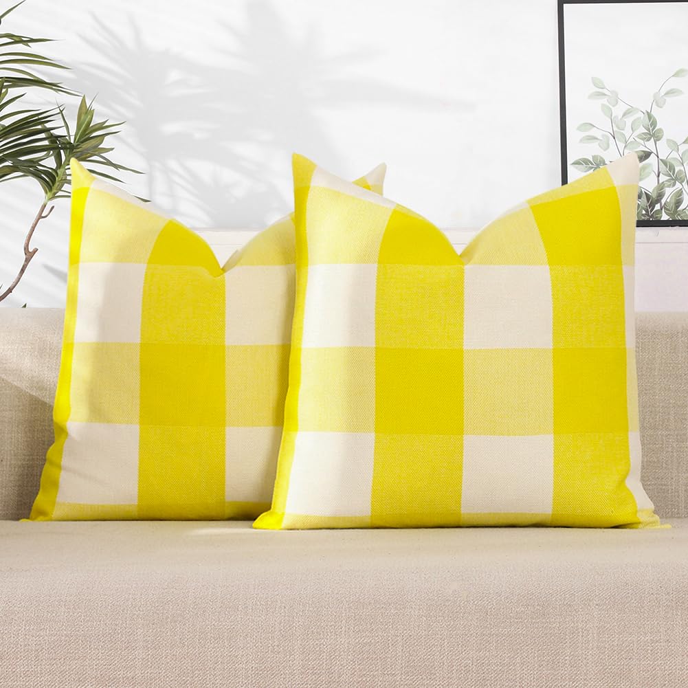 Brown Plaid Farmhouse Checkered Throw Pillow Cover 20x20 for Bed Couch Sofa