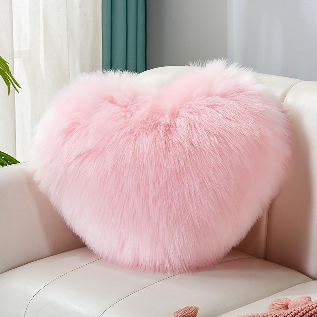 Fluffy Heart-Shaped Pillow, Sofa Bed Decoration, Pillow Decoration, Room Pillow (Pink, 11.81inch X 15.74inch)