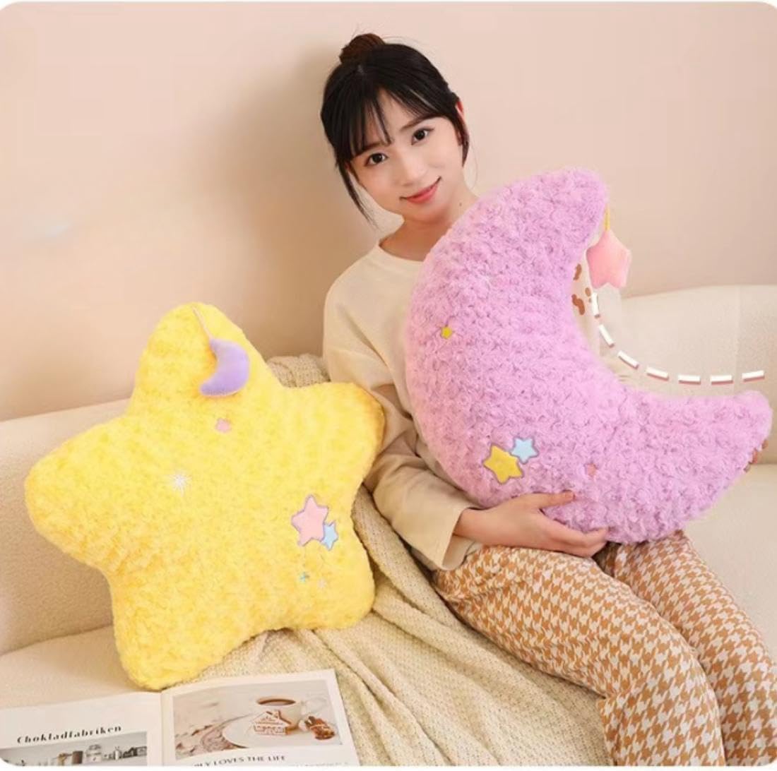 Star/Moon Pillows，20" Decorative Star Shaped Throw Pillow，Soft Bedside Sofa Pillows，for Home Decoration as Birthday (Pink Moon)
