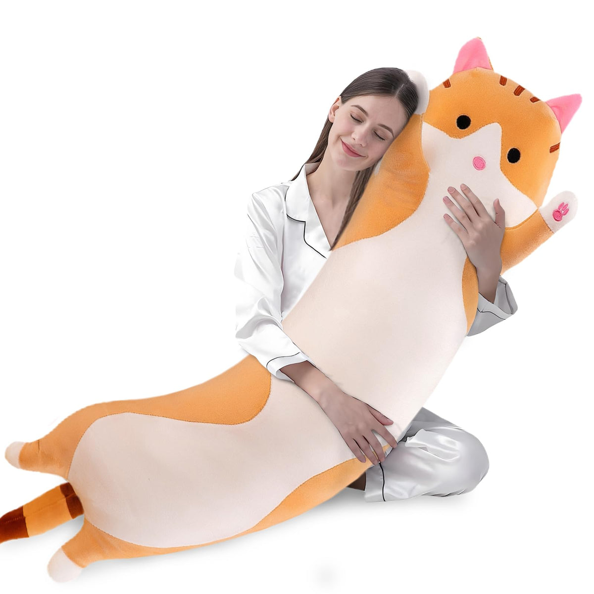 Shangman Long Cat Plush Pillow Stuffed Animal Toy Gift for Kids Grey 19.6in