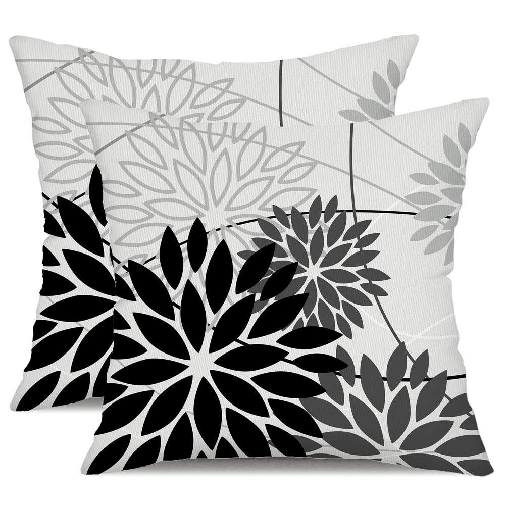 DFXSZ Blue Gray Floral Outdoor Pillow Covers 18x18 Set of 2 Waterproof