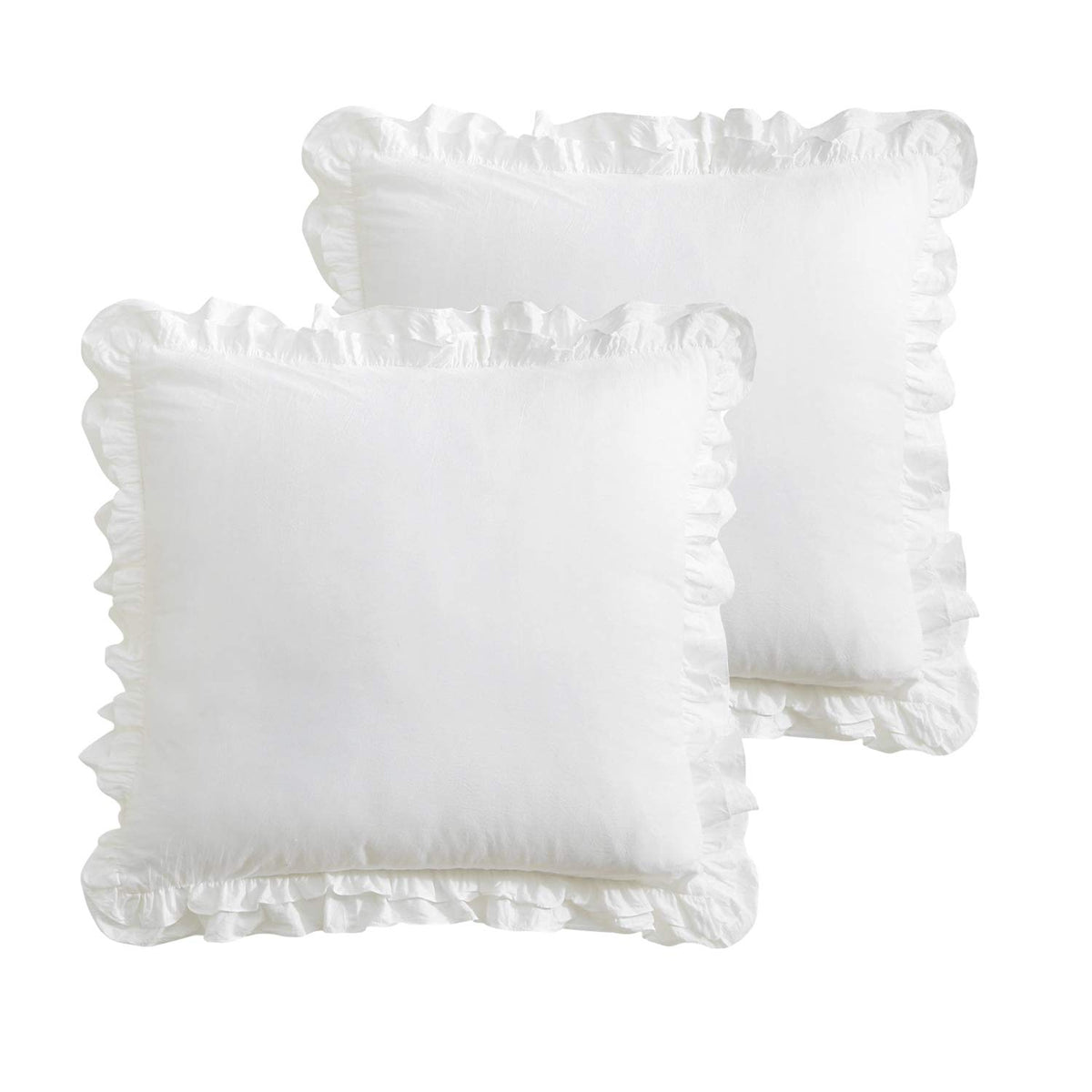 2 Pack Taupe White Gingham Ruffle Throw Pillow Covers 18''x18''