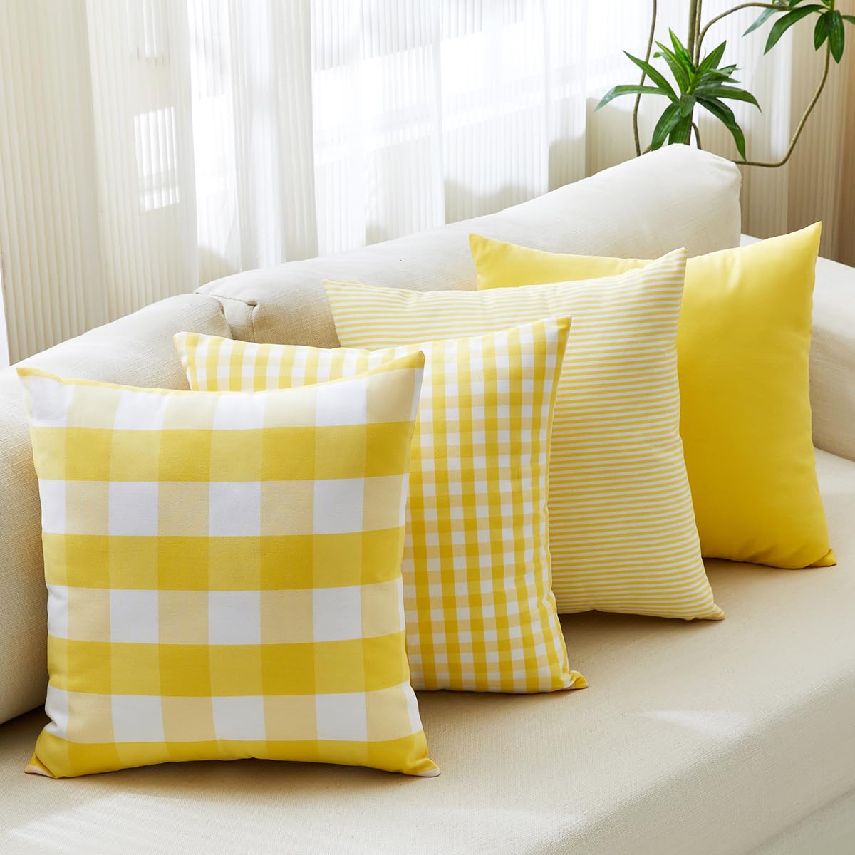 Farmhouse Brown Gingham Checkered Plaid Throw Pillow Covers 20x20 Set of 2