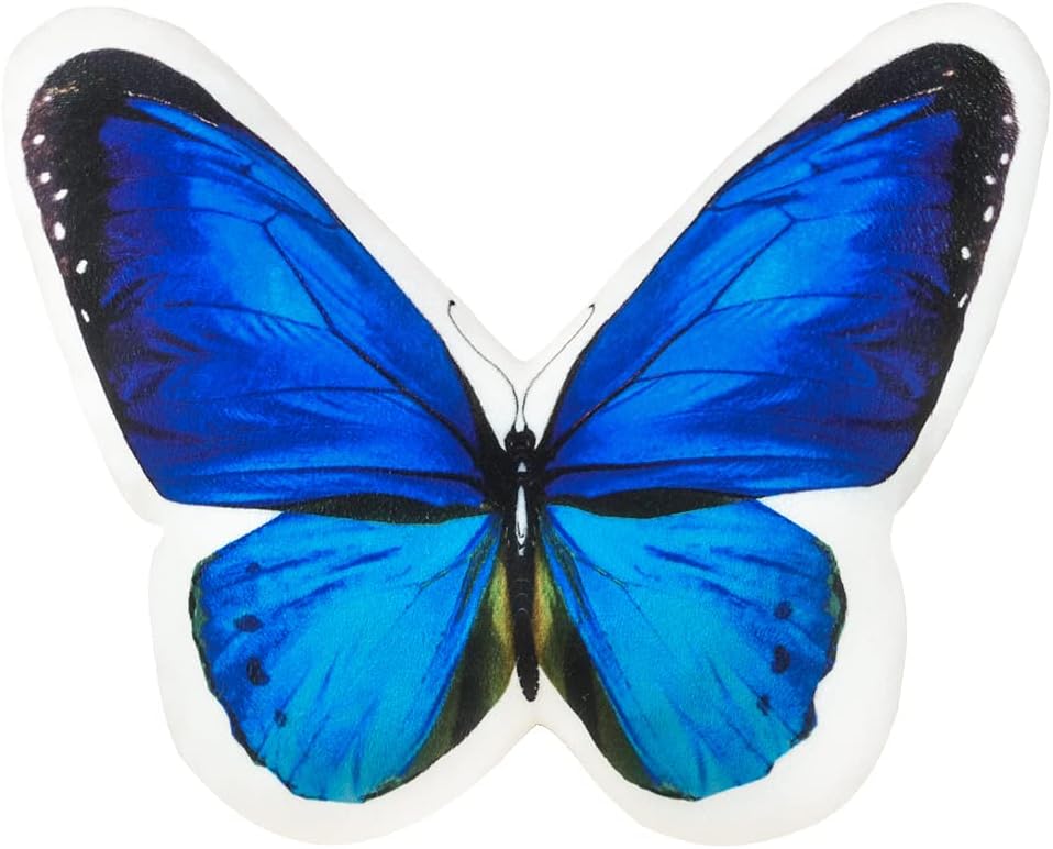 JWH 3D Butterfly Pillow Decorative Plush Throw Pillow Colorful Animal Print Cushion with PP Cotton Filling for Bed Couch Living Room Bedroom Farmhouse 13x15 Inch Blue