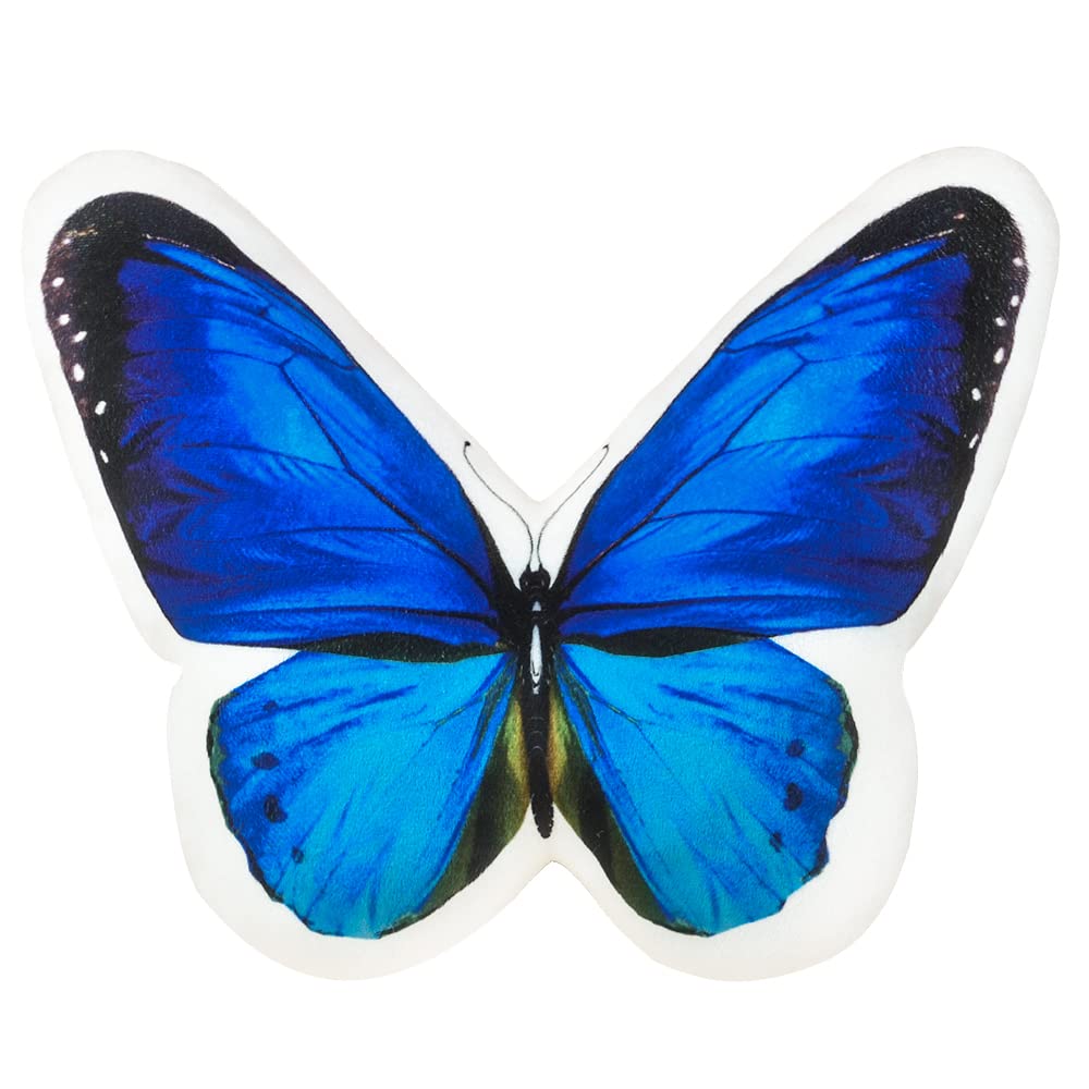 JWH 3D Butterfly Pillow Decorative Plush Throw Pillow Colorful Animal Print Cushion with PP Cotton Filling for Bed Couch Living Room Bedroom Farmhouse 13x15 Inch Blue