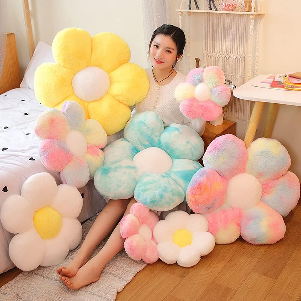 lannery Flower Plush Throw Pillows, Flower Floor Pillow Seating Cushion Toy for Reading, Room, Watching TV (11.8", White-2)