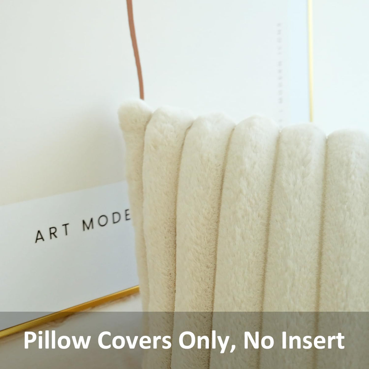 JOJUSIS Faux Fur Plush Throw Pillow Covers, Beige, 24 x 24-Inch