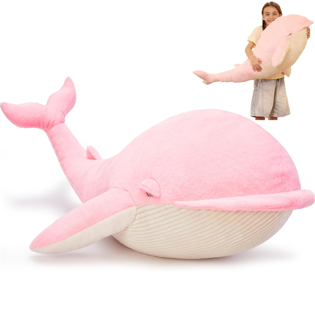 Tezituor 43" Pink Whale Stuffed Animal, Giant Whale Plush Pillow for Girls