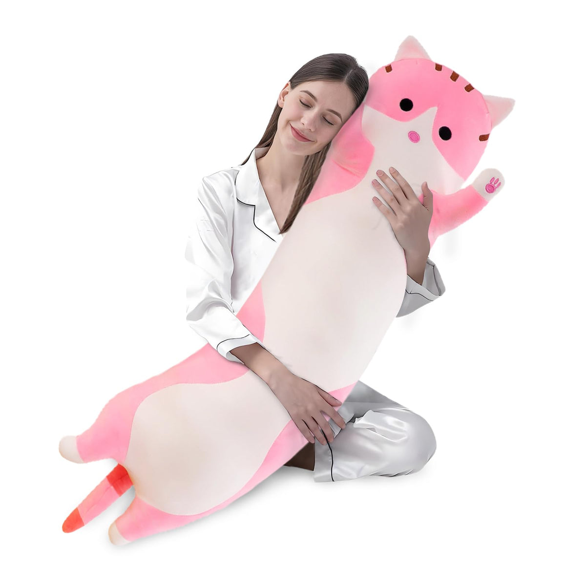 Shangman Long Cat Plush Pillow Stuffed Animal Toy Gift for Kids Grey 19.6in