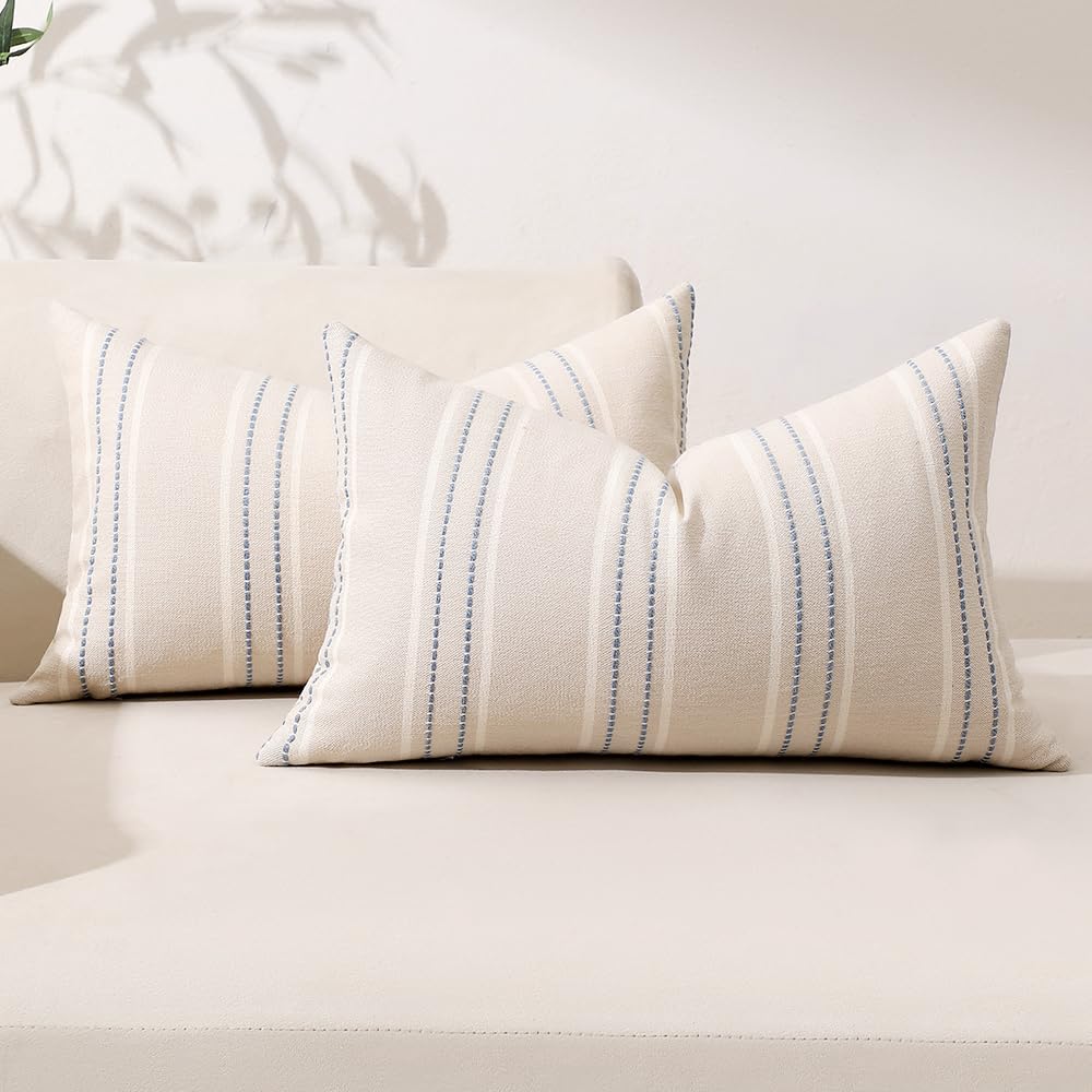 Hckot Sage Green Throw Pillow Covers 20x20 Set of 2 Striped Pillow Covers