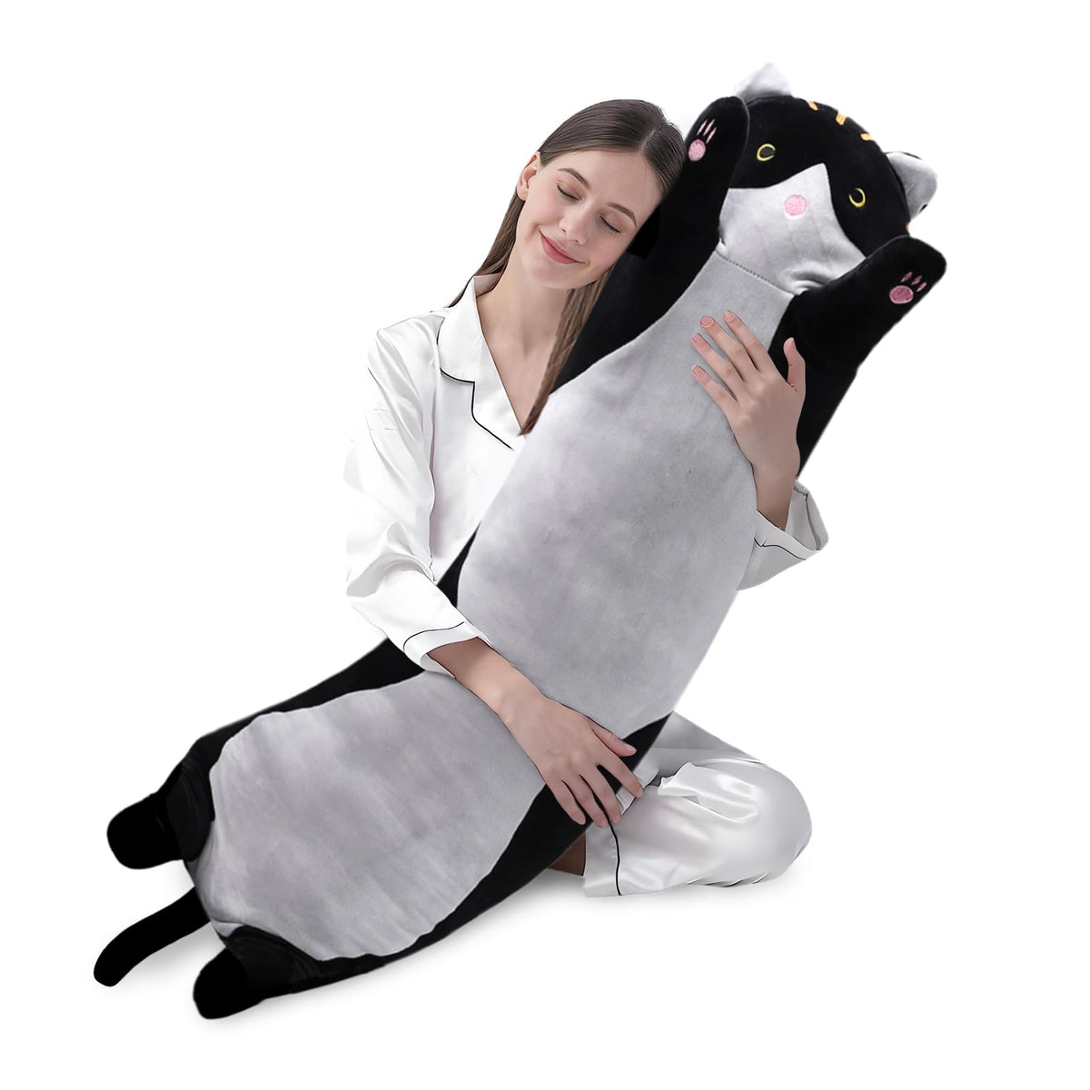 Shangman Long Cat Plush Pillow Stuffed Animal Toy Gift for Kids Grey 19.6in