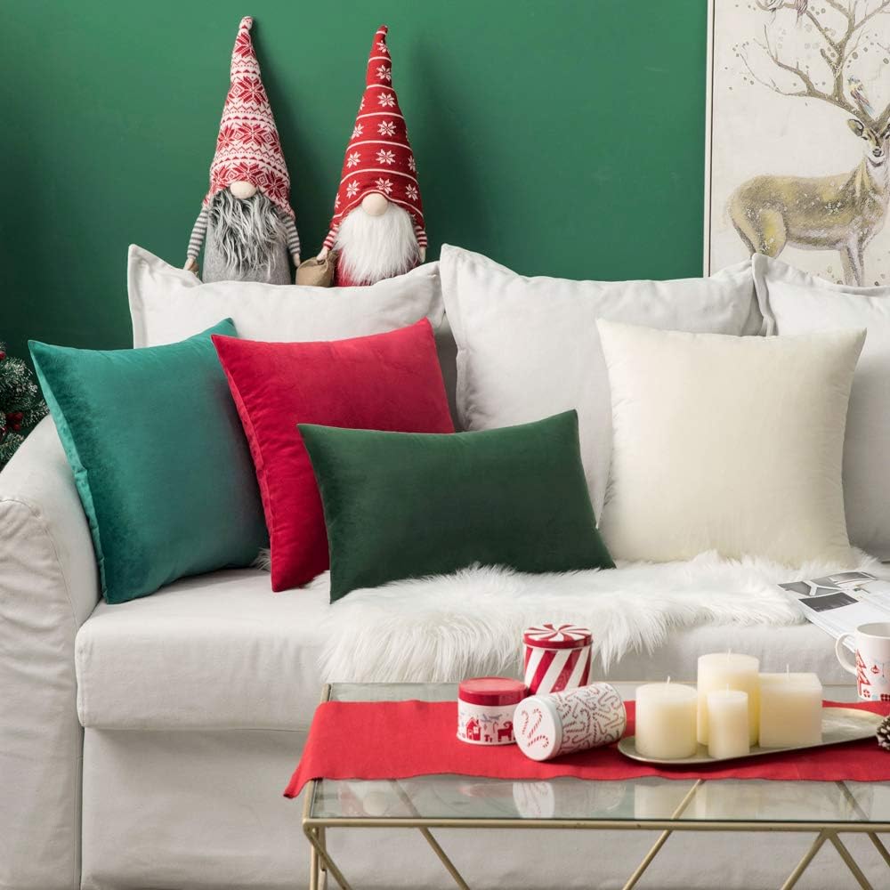 MIULEE 12x20 Inch Lumbar Velvet Christmas Throw Pillow Cover Army Green