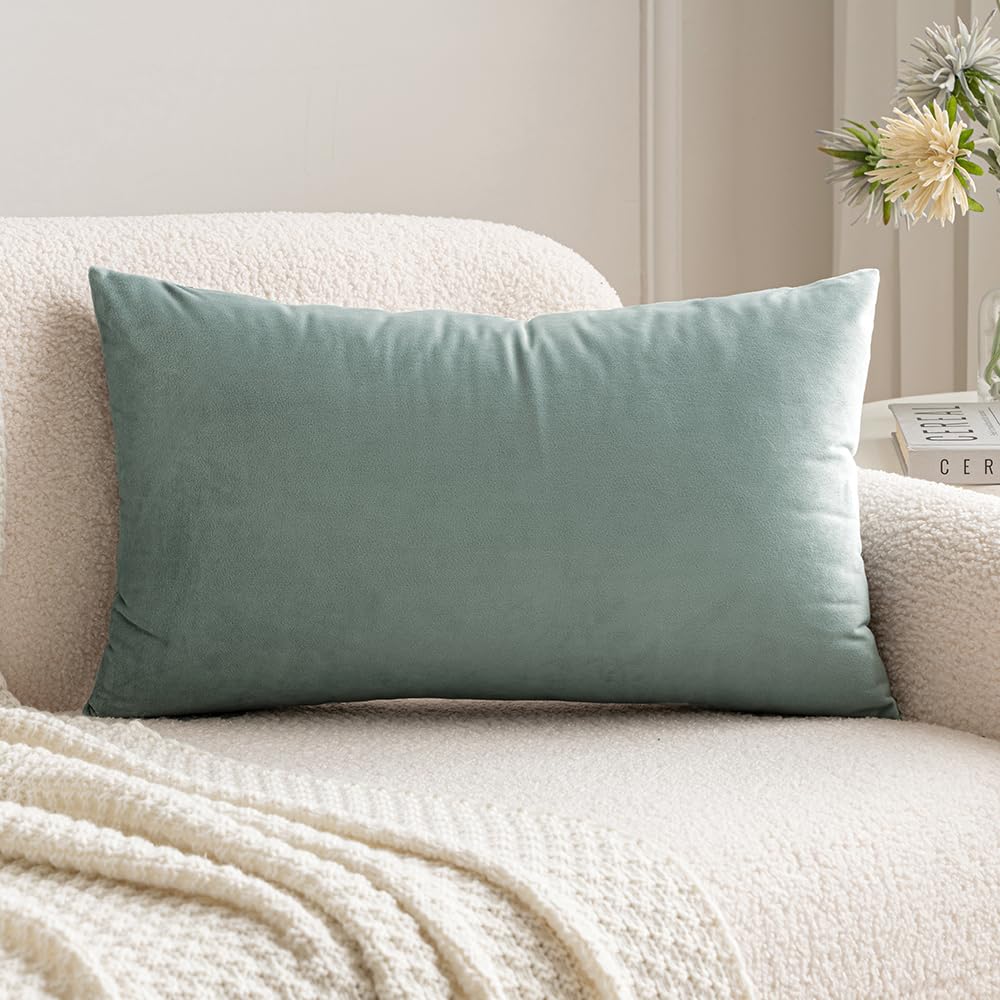 MIULEE 12x20 Inch Lumbar Velvet Christmas Throw Pillow Cover Army Green