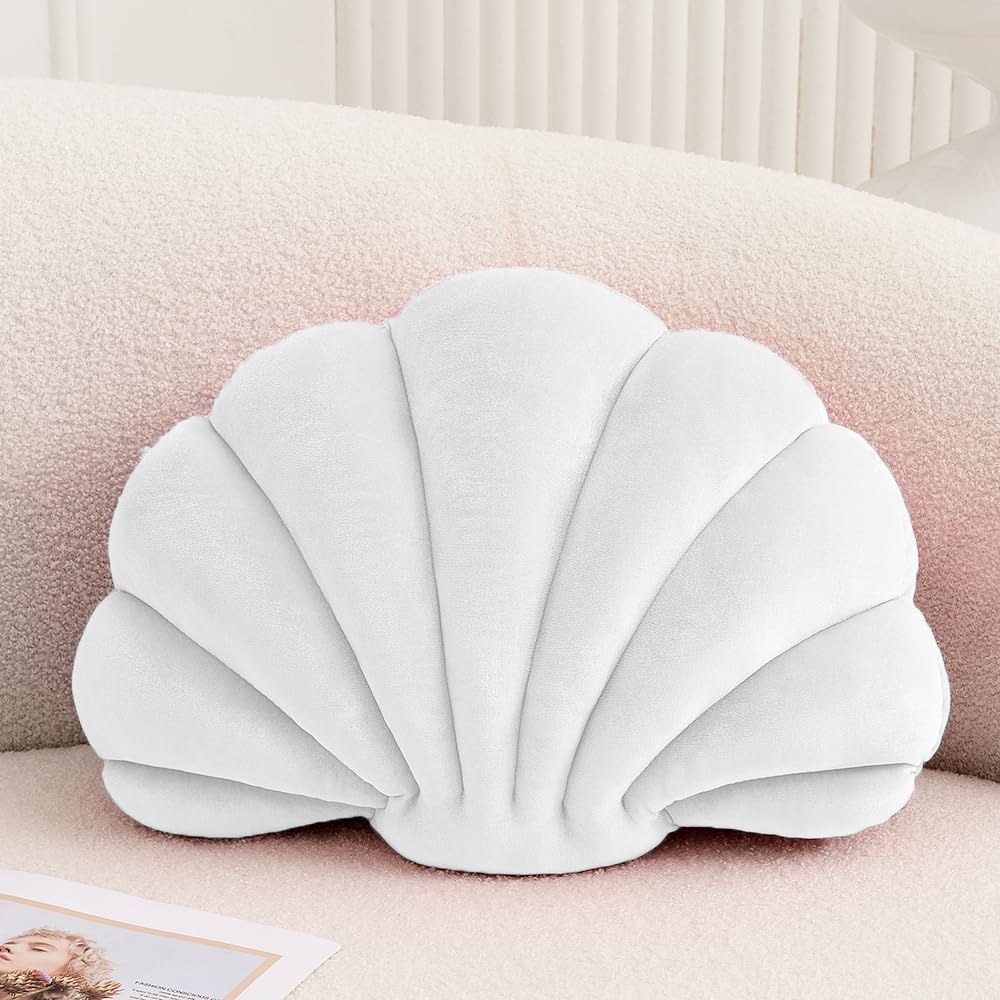 XIAIJIA Seashell Throw Pillows, Pink Shell Shaped Pillow, Velvet, 14 Inch