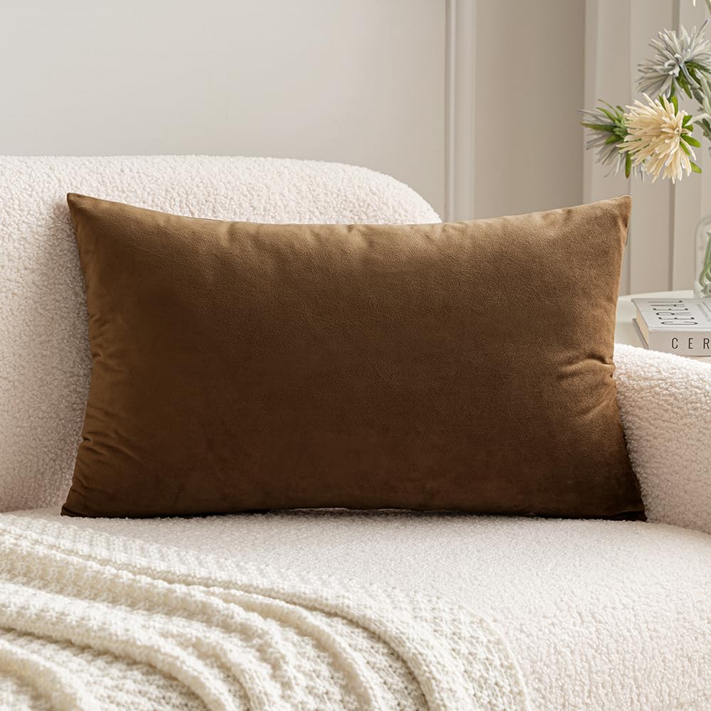 MIULEE 12x20 Inch Lumbar Velvet Christmas Throw Pillow Cover Army Green