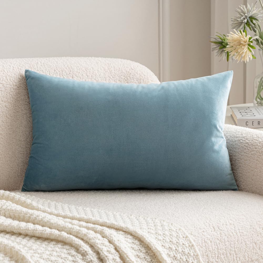 MIULEE 12x20 Inch Lumbar Velvet Christmas Throw Pillow Cover Army Green