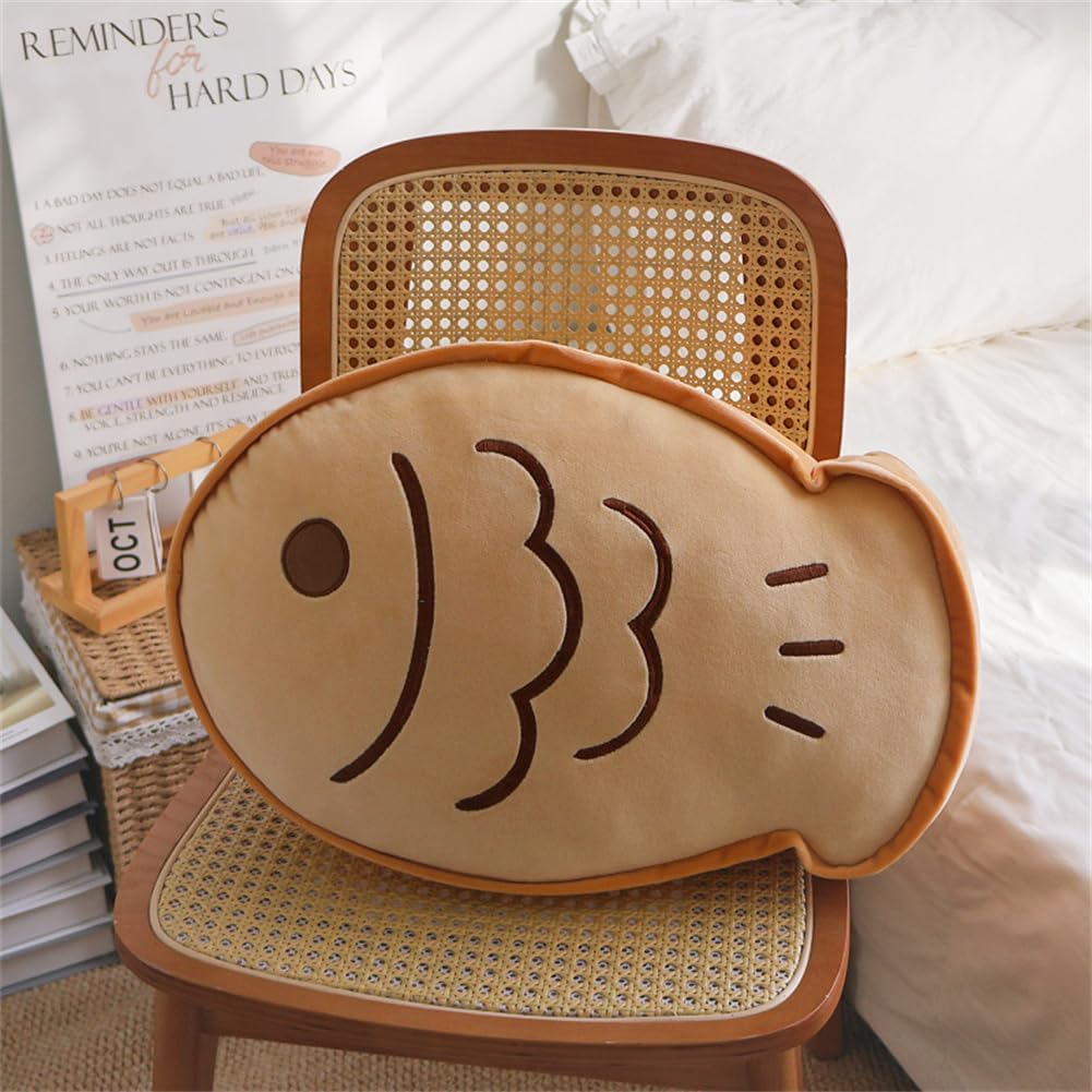Cute Taiyaki Pillow - Fish Shaped Decorative Throw Pillow for Sofa & Couch, Soft Fish Cushion for Kids Room Decor, Fun Animal Food Pillow for Home Office Dorm Car, Gift Idea (9.8 * 5.9inch)