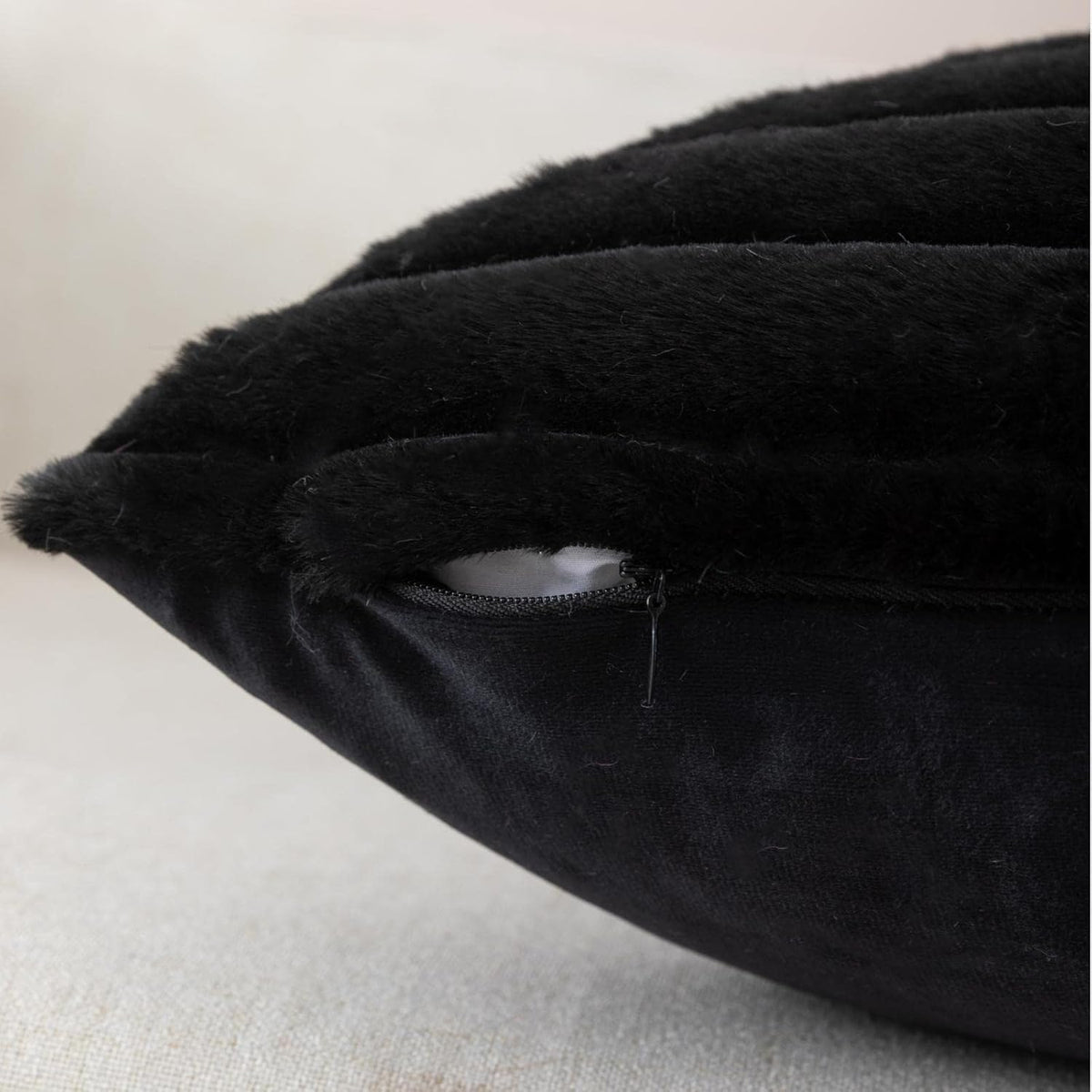 ZLINA Faux Fur Decorative Throw Pillow Covers 22 x 22 Inch,Black