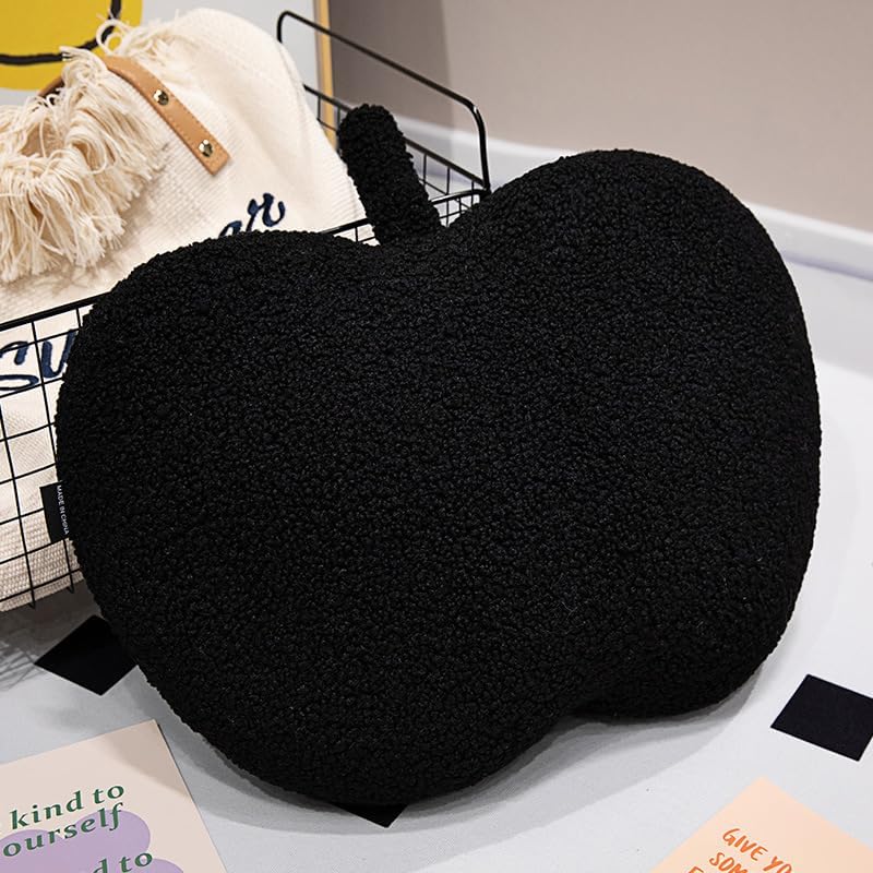 Cute Apple Shaped Pillow,3D Red Apple Plush Cushion Christmas Eve Throw Pillow,Fruit Throw Pillow Cute Red Apple Shaped Fun Home Decor of Fruit Themed Shaped Cushions (Black)
