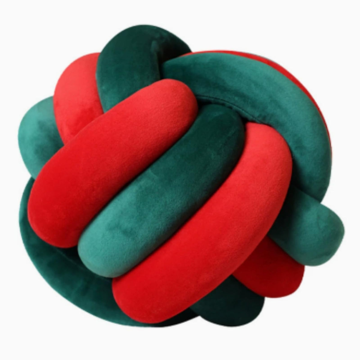 OUKEYI 8.5"/22cm Knot Ball Pillows, Round Throw Pillow Cushion Home Decoration Soft Plush Pillow, Throw Knotted Ball Pillow Handmade Children Room Decoration Round Plush Toy Pillow (White with red)
