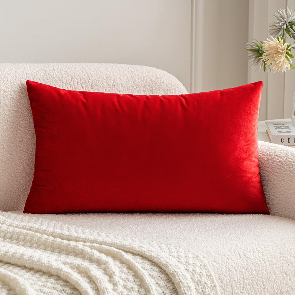 MIULEE 12x20 Inch Lumbar Velvet Christmas Throw Pillow Cover Army Green