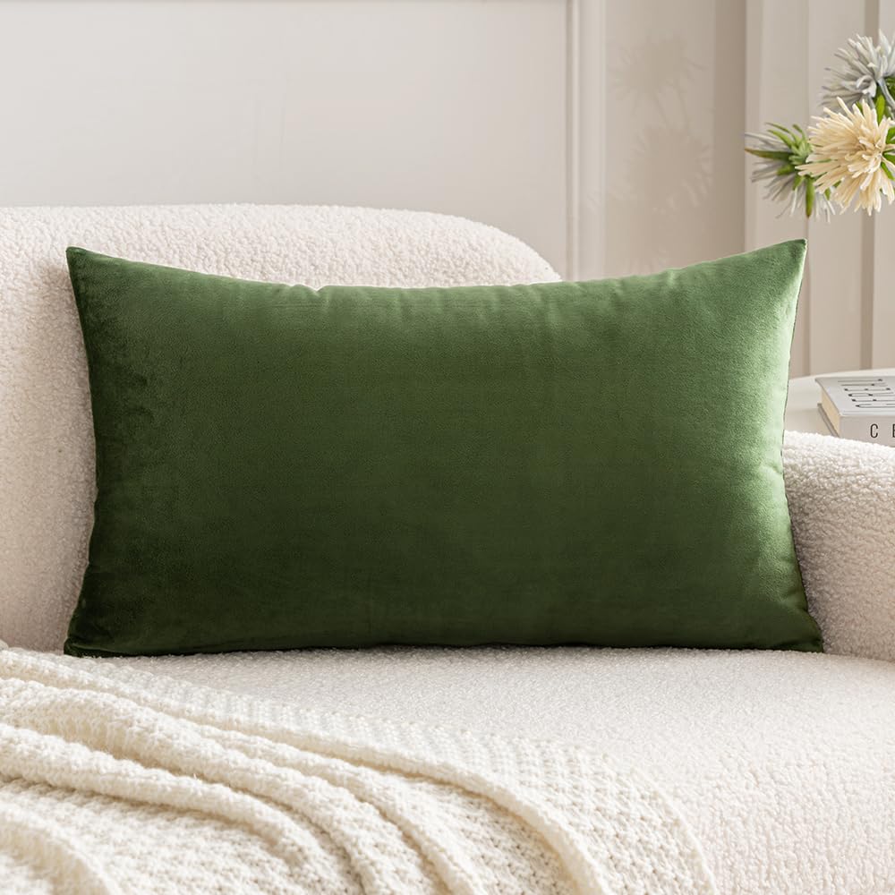 MIULEE 12x20 Inch Lumbar Velvet Christmas Throw Pillow Cover Army Green