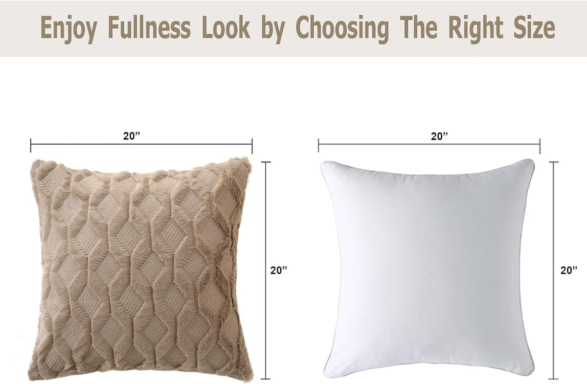 Volcanics Pack of 2 Faux Wool Light Brown Throw Pillow Covers 20x20 Inch