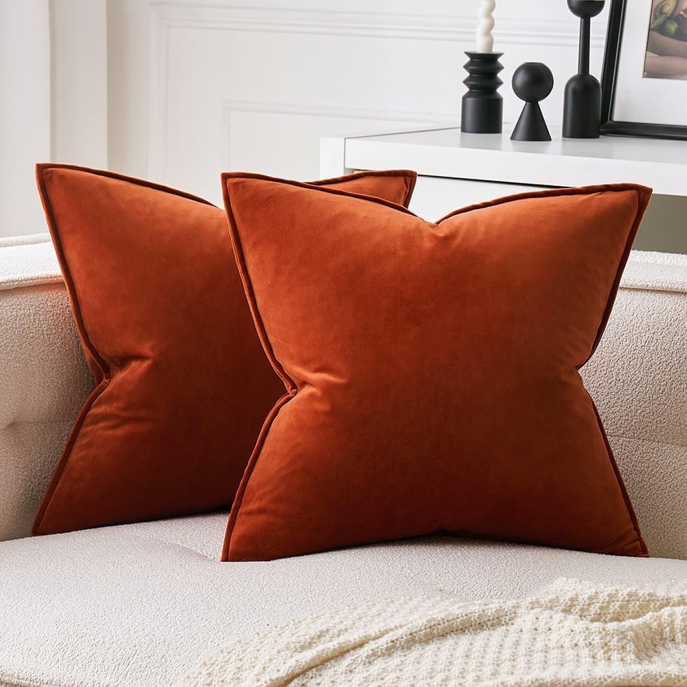 MIULEE Decorative Brown Velvet Throw Pillow Covers for Couch 18x18 Inch